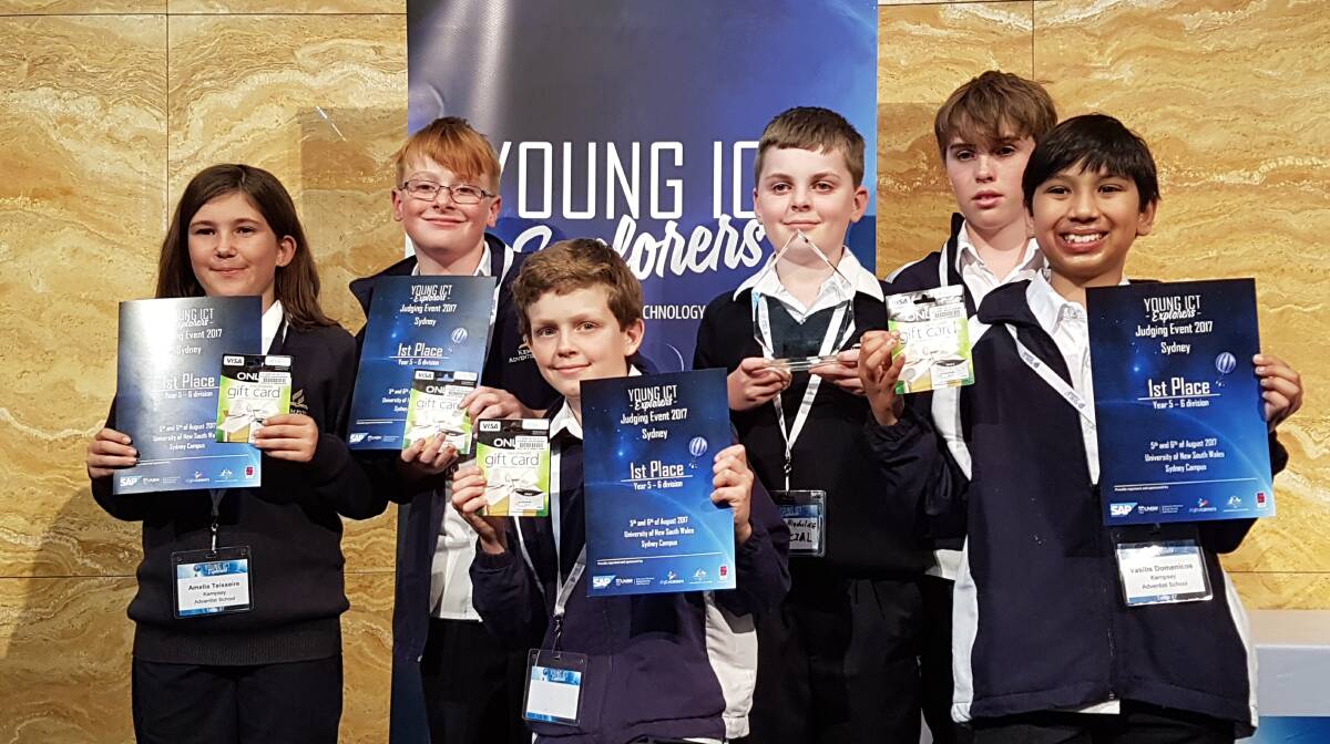 CHAMPION INNOVATORS: Amelia, Adam, Nicholas, Bodhi, Brayden and Vasilis won the state finals of the Young ICT Explorers Competition.
