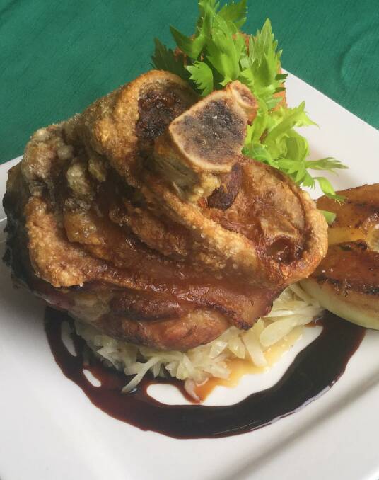 SO TASTY: The Bavarian Pork Shank, with potato croquet, cabbage and jus.