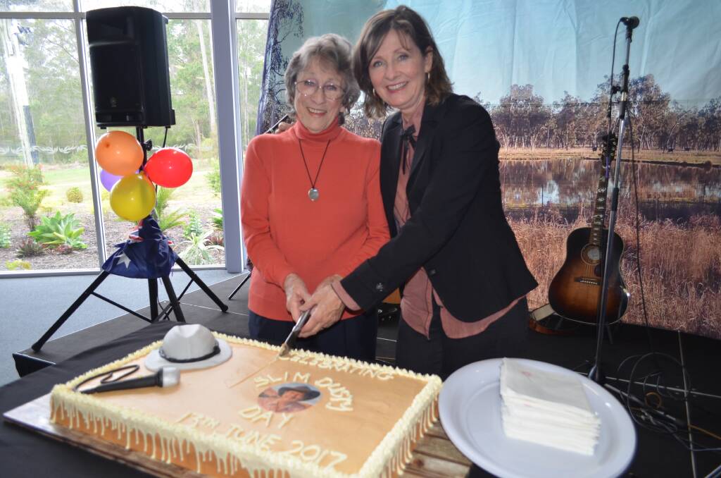 Country music icons: Joy McKean and Anne Kirkpatrick, the wife and daughter of Slim Dusty, at the Kempsey Slim Dusty Centre on what would have Slim's 90th birthday. Photo: Lachlan Leeming. 