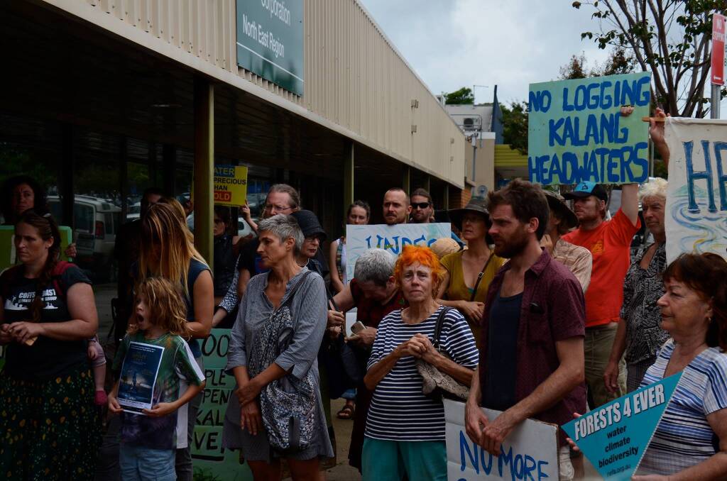 A forest rally outside Forestry Corporation at Coffs Harbour: Representations by Nature Conservation Council, Bellingen Environment Centre, NEFA, Coffs Harbour Climate Change Group and Kalang River Forest Alliance.