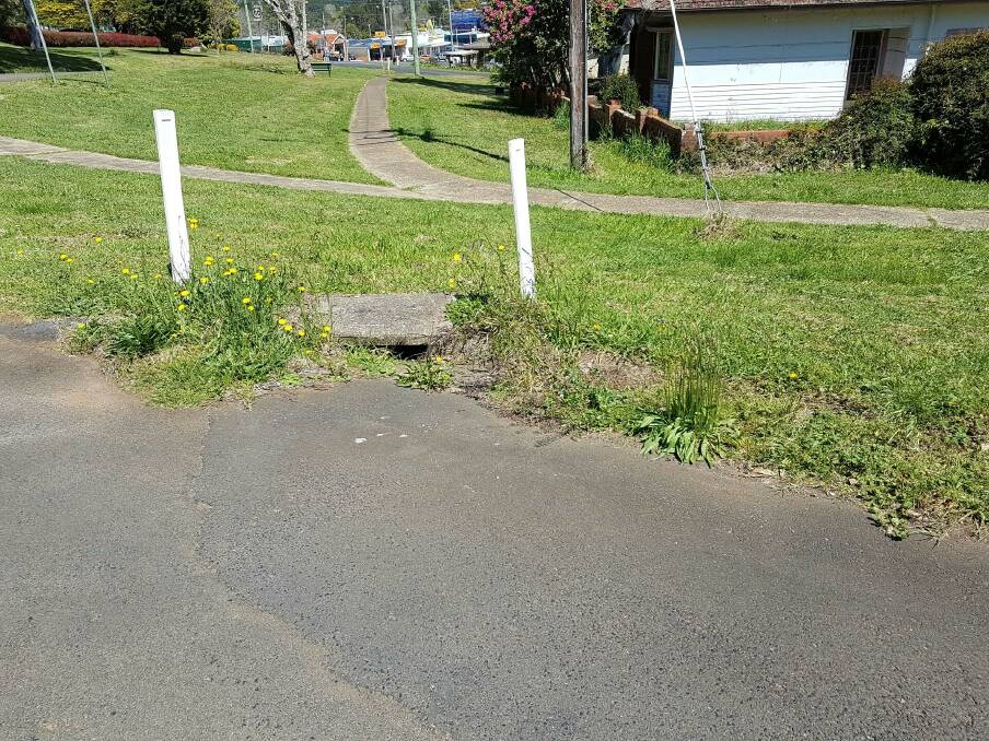Stormwater inlet, which is located at the intersection of Cudgery and Beech Streets, Dorrigo.
