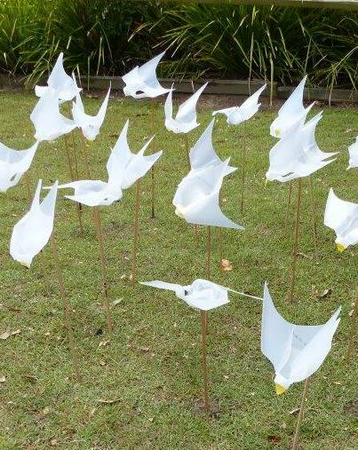 ARTURUNGA Sculpture in the Park: Little Terns by Sawtell Public School students. Image supplied by David Southgate.