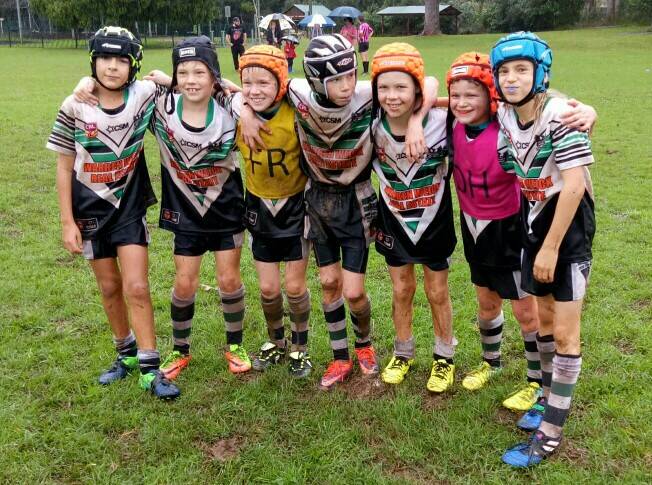 bellingen valley/dorrigo rugby league junior football club: U9s after their game - muddy and sweaty but loving the game. Image: Maleena Casey.