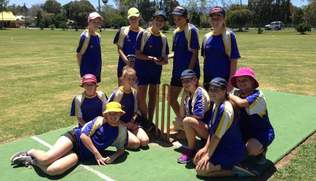 Girls Cricket team: Back: Courtney Henessey, Shelby Osland, Emily Ruming, Willow Berry, Danika Meenahan. Front: Emily Kilpatrick, Mikaela Bailey, Willow Neal, Brynne Couper, Mia Craggs, Alana Morris.
