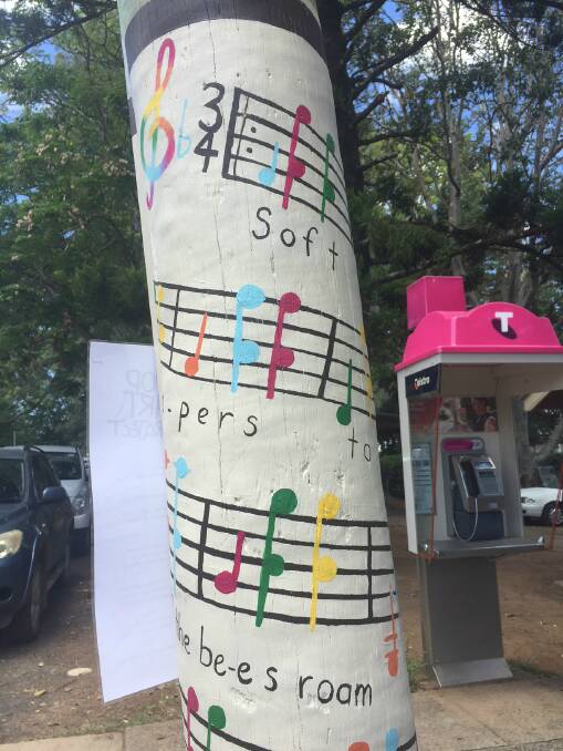 The power pole that a musician can play: lyrics by Gemma McAulay and score by Rosabella Stephens, both 16 years old.