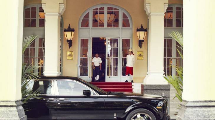 The grand entrance to the Raffles Hotel Le Royal, in Phnom Penh. Photo: Supplied