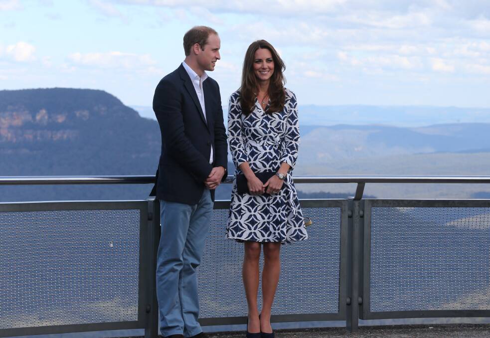 The Duke and Duchess of Cambridge at the Three Sisters lookout, Katoomba. Pic: Anthony Johnson