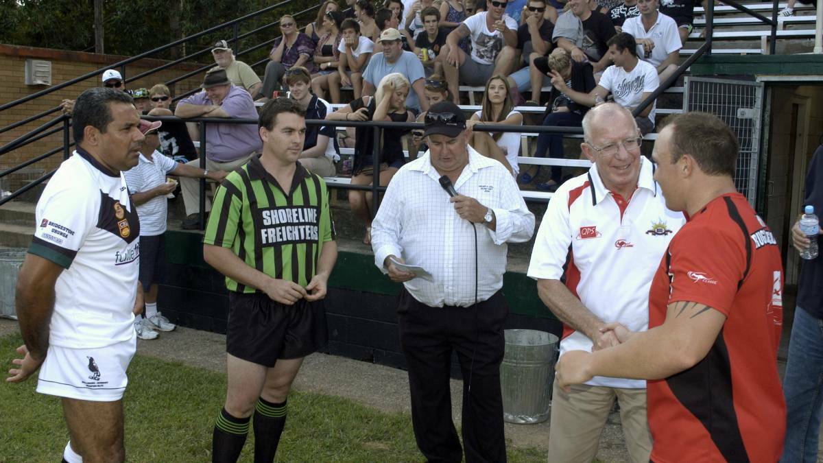 His Excellency General The Honourable David Hurley (second on right) at a previous Matthew Locke Memorial Rugby League match.

