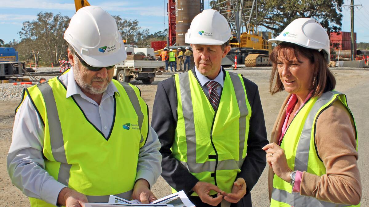 MAKE IT SO: RMS Pacific Highway general manager Bob Higgins with Federal Member for Cowper, Luke Hartsuyker, and State Member for Oxley, Melinda Pavey