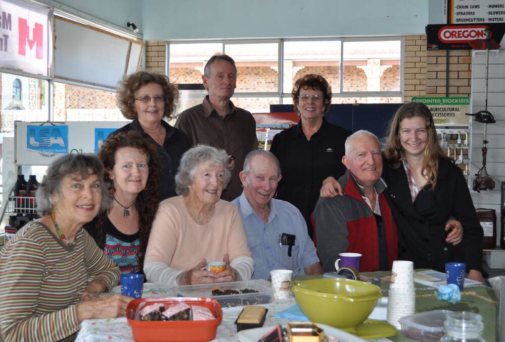 FAREWELL FROM JUNE AND THE TEAM: Community members dropped in for a cuppa and a taste of June Foster’s great cooking at Foster’s Garage on Wednesday.