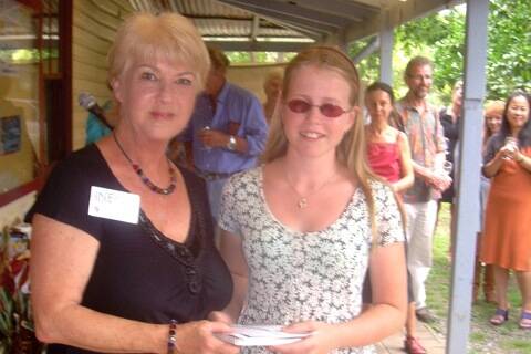 Sophie Russell with BCAC president Louise Rawson Harris receiving the People’s Choice Award for the 2013 Youth Art Prize.