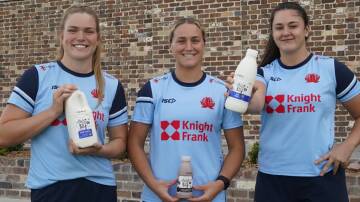 Waratahs' players Kaitlan Leaney, Arabella McKenzie and Annabelle Codey. Picture by Harry Magriplis.