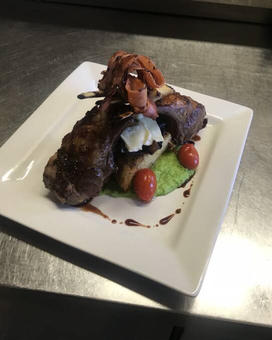New on the menu: Twice-cooked lamb served with minted pea puree, camembert topped field mushrooms, potato rosti and glazed local cherry tomatoes. 