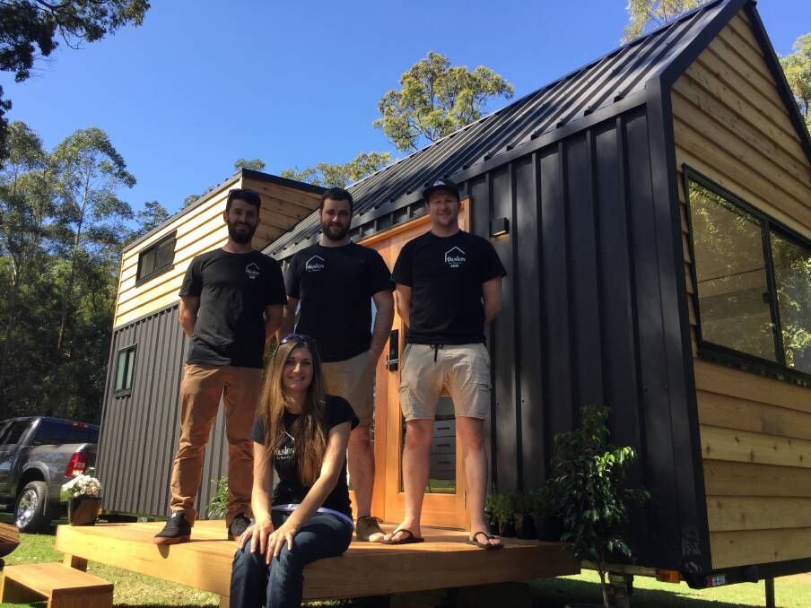 Sustainable living: Sam Verlaan Scott Rohdich, David Boyd and Sarah Rohdich at Saturday's launch of their Hauslein Tiny House Co