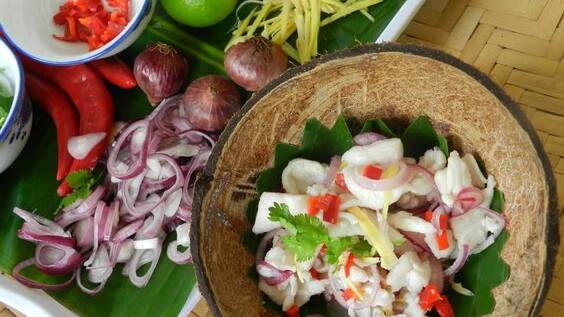 Hinava - traditional raw fish salad with lime, birds eye chilli, shallot and ginger 