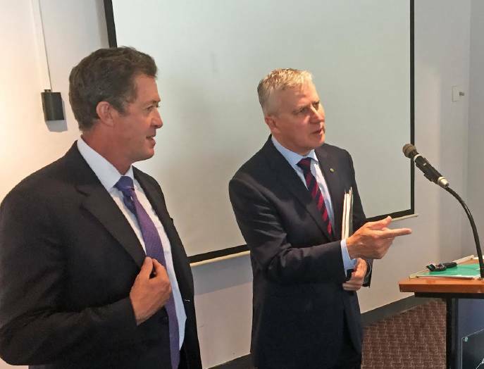 Small business rules: Cowper MP Luke Hartsuyker and federal minister for small business Michael McCormack. 