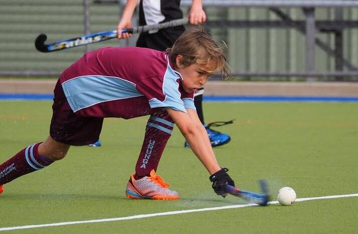 One of the four Urunga Hockey players aiming for selection: Steele Jackwitz in motion. He along with locals Dylan Nicol, Josh Perry and Sumara McLaughlin are talent stemming from the Hockey Coffs Coast Association.