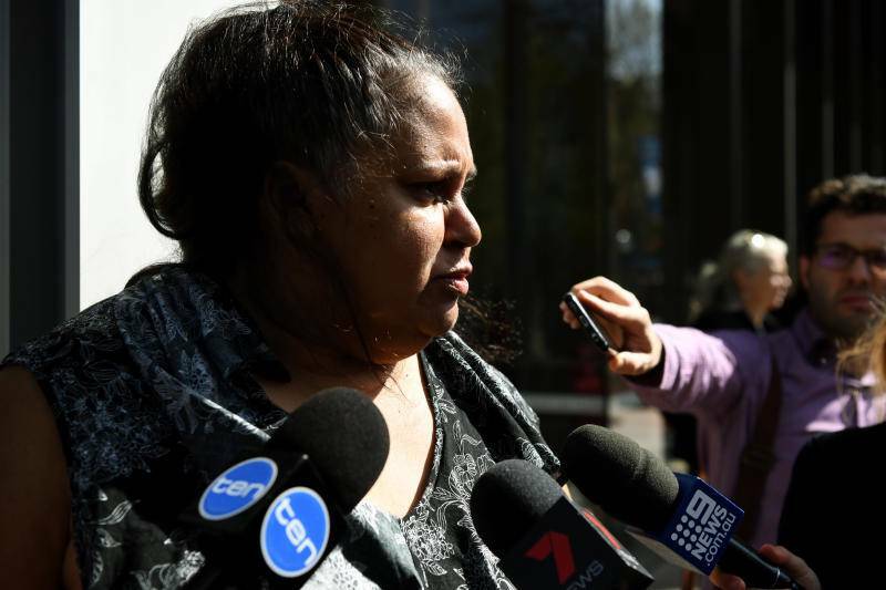 Michelle Jarrett, aunt of victim Evelyn Greenup, speaks to the media outside the Supreme Court in Sydney, Thursday, September 13, 2018. (AAP Image/Joel Carrett)
