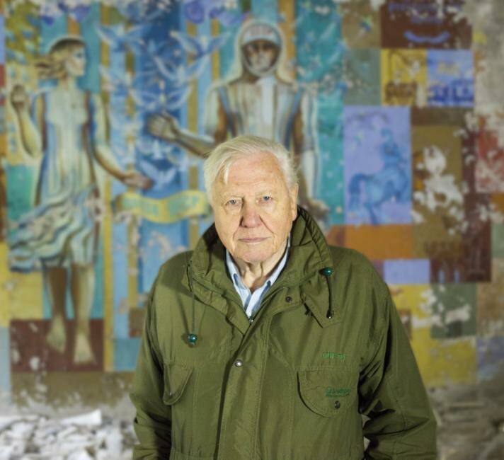 David Attenborough in Chernobyl, Ukraine, while recording his latest documentary. Photo: Silverback Films/Altitude Films