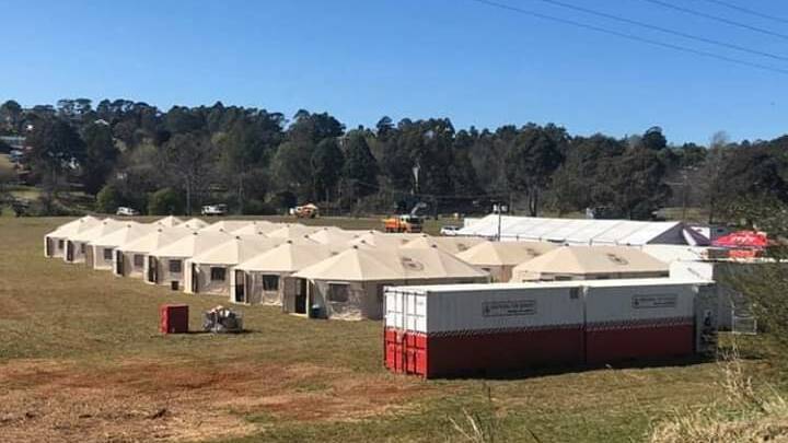Tents set up at the Dorrigo Polocrosse Fields to house 200 volunteer firefighters. Photo courtesy of Jess Chandler