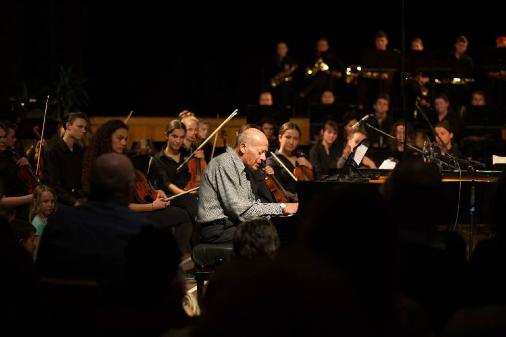 Pianist David Helfgott performing with the Bellingen Youth Orchestra. Photo Jay Black