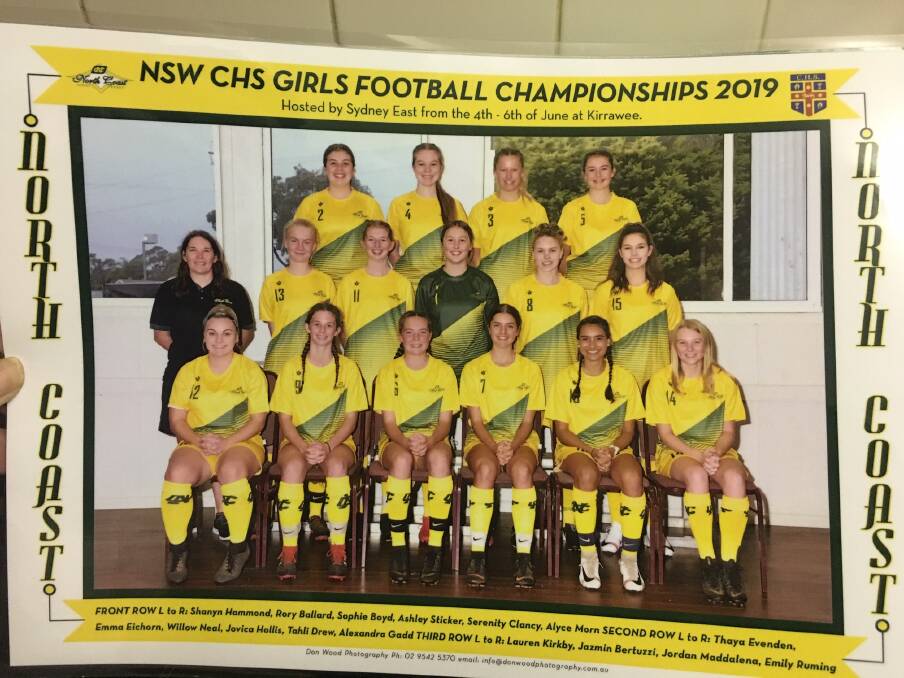 The North Coast team - Emily Ruming(back row left), Willow Neal (middle row 3rd from left), Ashley Sticker and Sophie Boyd (front row centre)