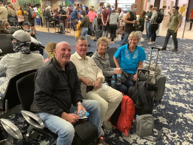 At Quito airport: Rick Hodgson, John Meppem, Due Chittock and Judy Peterson