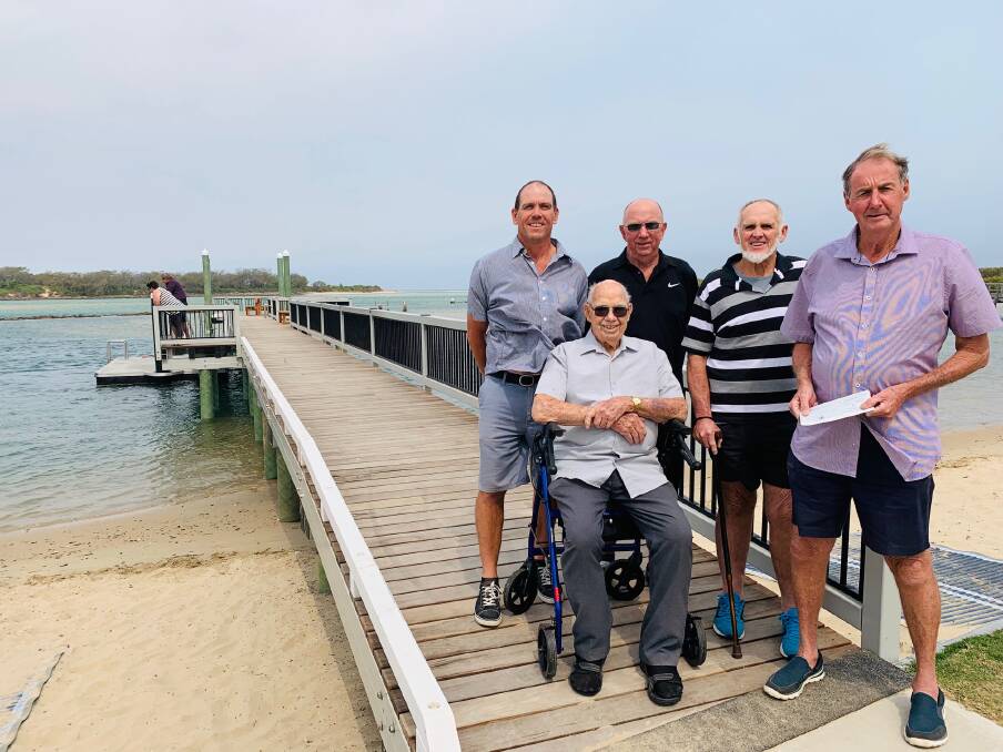 Garry Howe (Urunga Surf Lifesaving Club treasurer), Frank Riley, Rob Anderson (seated), Daryl Rose and Bruce Pettit at the new lido in Urunga