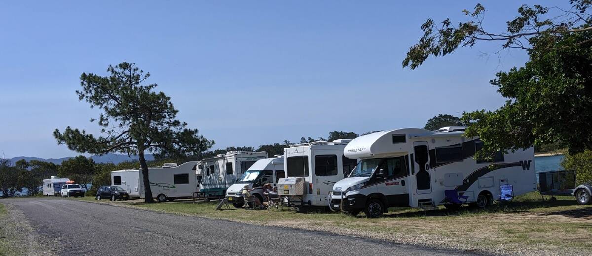 Line-up of vans along Urunga's Atherton Drive foreshores area. Photo Bruce Miller