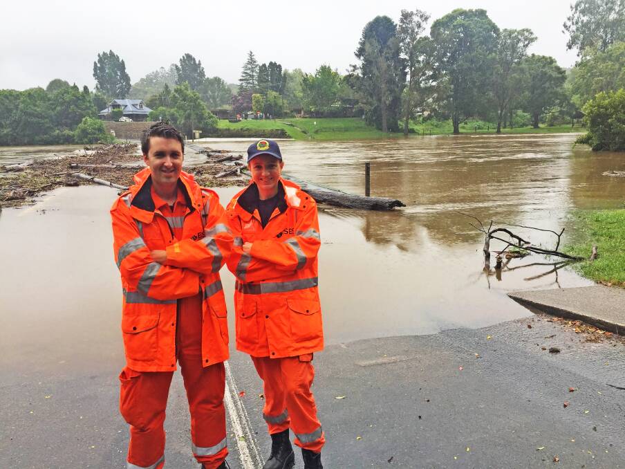 Last big one: The mid-March 2017 flood saw SES members Andrew McCullough and Chris Tovey manning Lavenders Bridge for a good part of the weekend. 