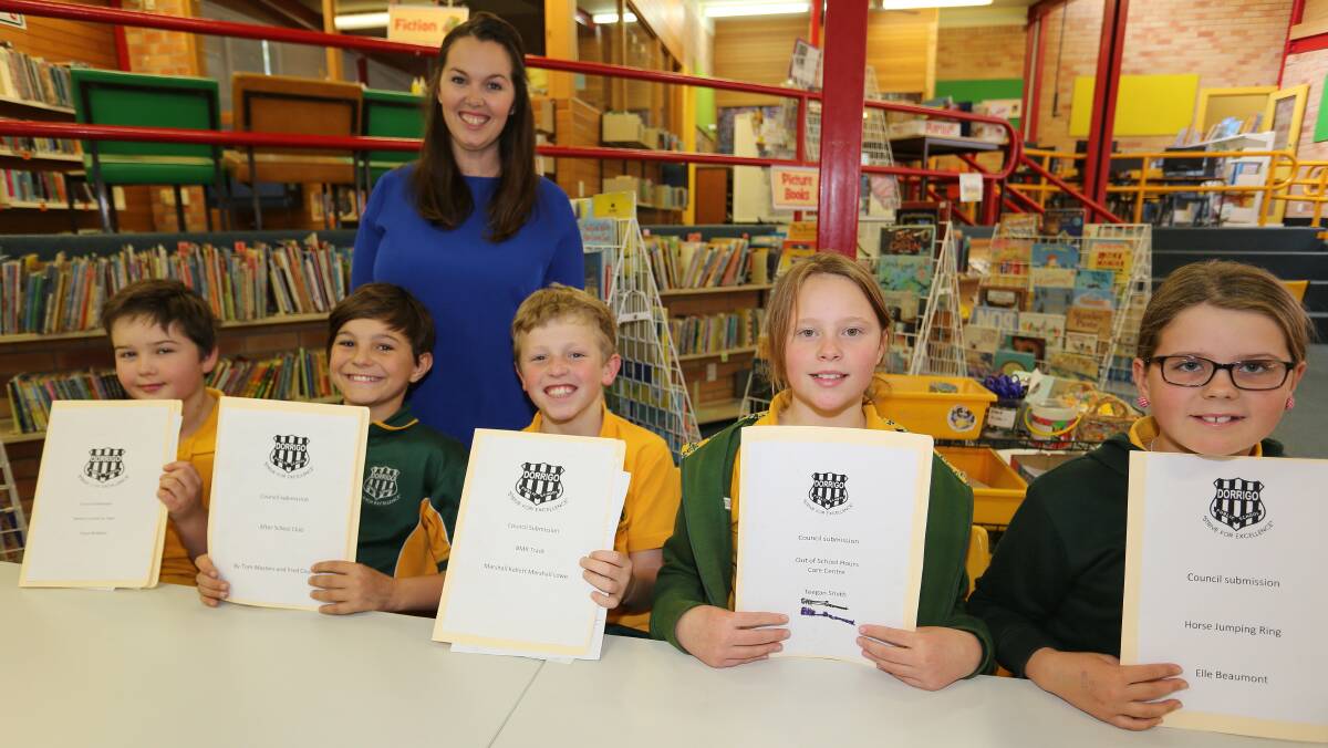 Teacher Angela Mills with some of her students, from left: Angus McAlpine, Thomas Masters, Marshall Kellett, Teegan Smith -and Elle Beaumont