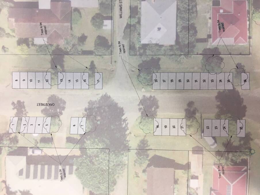 The new rear-to-kerb parking proposed for Oak St as part of the VPA, showing trees to be retained