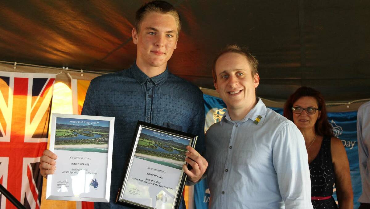 Jonty Neaves receiving Bellingen Shire Junior Sportsperson of the Year award in 2015