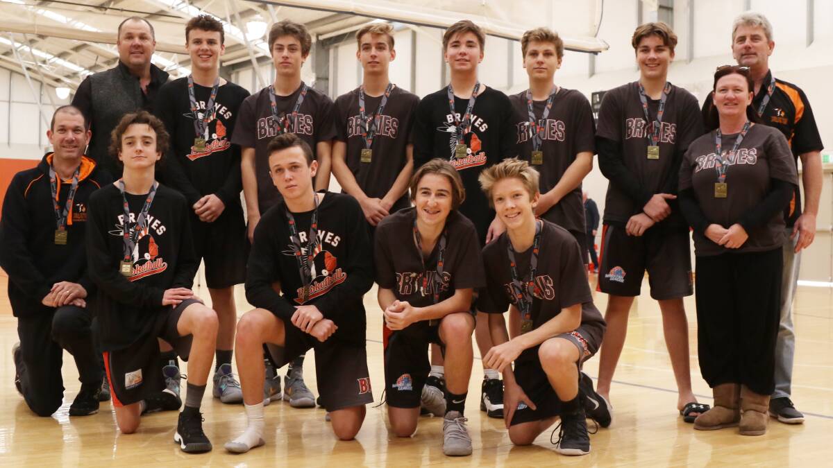 Bellinger Braves Basketball Mens 16s Division 1 team with their coach Paul Schellenberger, assistant coaches Adam Martin and Richard Rigby, and manager Fiona Fluechter. The boys are Waratah Northern Junior League Champions, undefeated, and heading to the State Cup next month.
