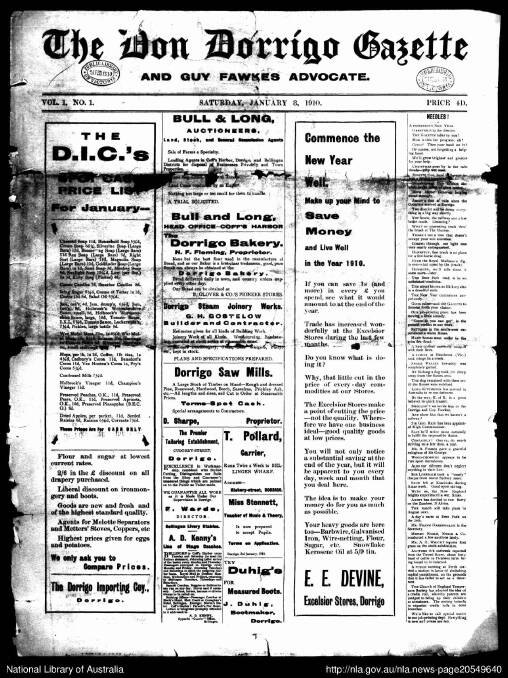 Front page of The Don Dorrigo Gazette and Guy Fawkes Advocate, 8 January 1910