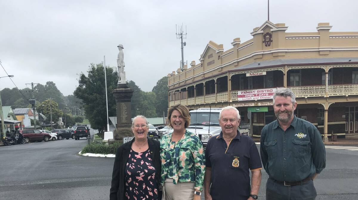 Patsy Green, Melinda Pavey MP, Bob Denner and Peter Lynch in Dorrigo when the funding was promised