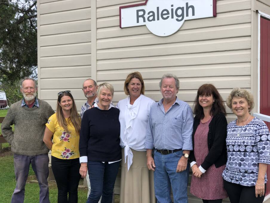 Mel Pavey (centre) with Bellingen Shire Councils Anna Joy and members of the Raleigh Hall committee.