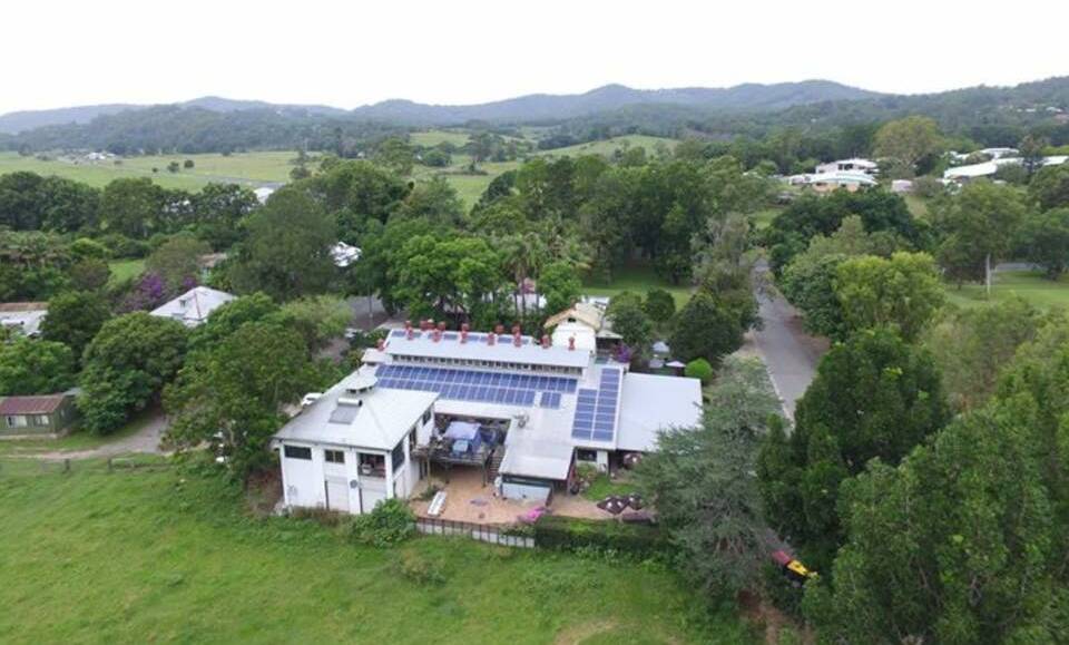 Drone's eye view of Old Butter Factory and its solar panels