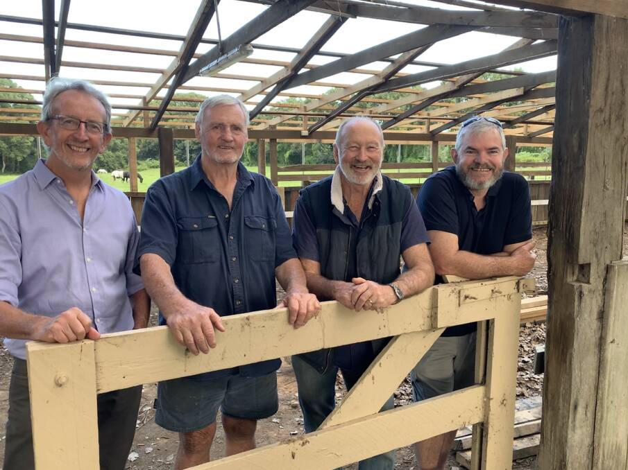 ROOF REPAIR: Paul Hoschke (Showground Trust president), Alan Peterson (Chief Cattle Steward), Ted Greenwood (Show Society president) and Andrew Sommerville (Bellingen Show Society)