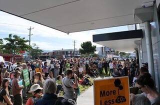 A crowd of 300 gathered outside Forestry's office in Coffs Harbour