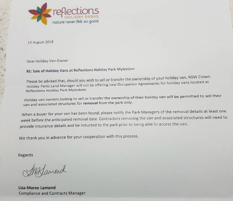 Begone and take your van with you – letter from Reflections Holiday Park Mylestom