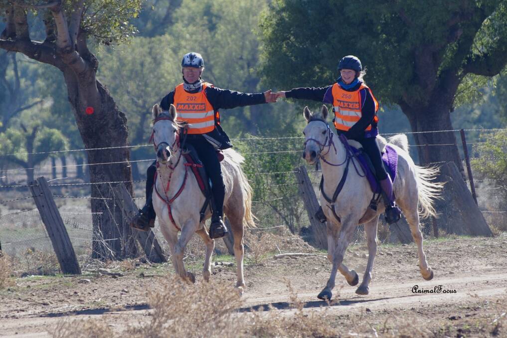 Chris Schofield and his daughter Modena Schofield-Foster entered the endurance ride together. Photo by Jo Arblaster from Animal Focus.