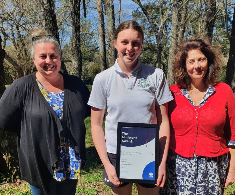 Libby Waugh (centre) with Year Adviser Miss Fraser and Deputy Principal Ms Marden
