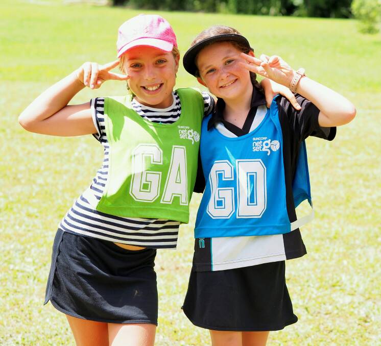 Sidney Taylor and Evie Glyde excited to be back for the new netball season. Photo by Willow Cronin.
