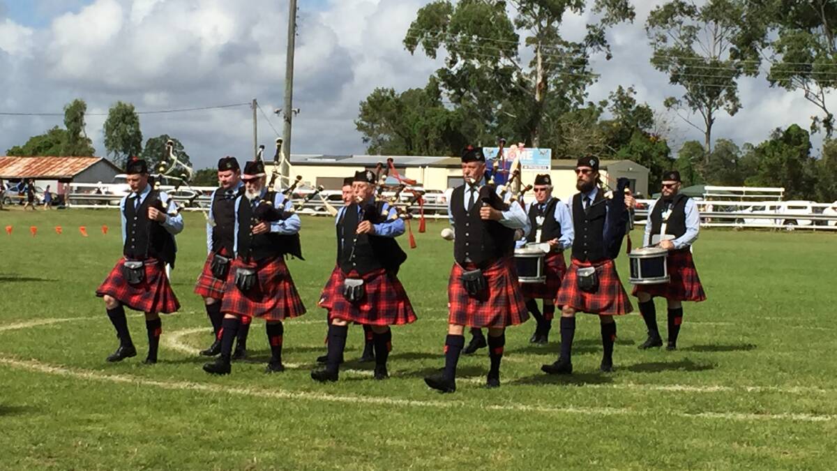 The Bellinger River District Pipeband at the 114th annual Maclean Scottish Highland Gathering on Saturday. Photo by Jess Wallace.