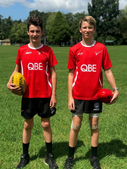 Academy winners: 13-year-old Bellingen Bulldogs AFL players Kyan Upsall and Sam Case have had their talent noticed. Photo by Rachael Case.