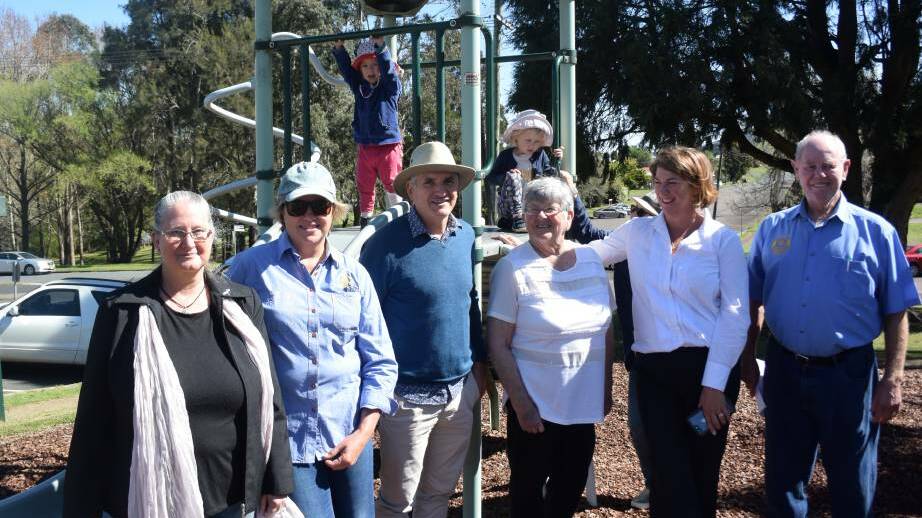 BUILDING STRONGER COMMUNITY: Dominic King, centre left with (from left) Patsy Green, Sara Hankin, Cr Desmae Harrison, Melinda Pavey and Rod Holmes. Photo: Janene Carey