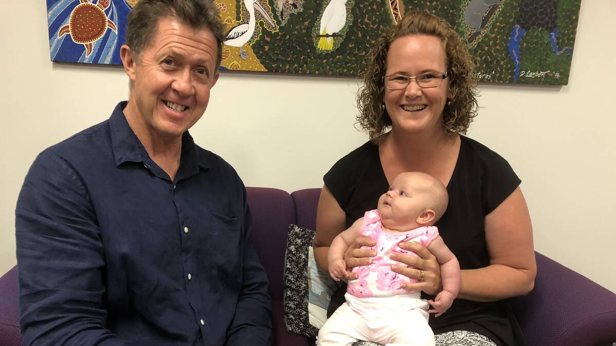 NEW VACCINE FOR INFANTS: Nationals Member for Cowper, Luke Hartsuyker with Leticia and baby Claire.
