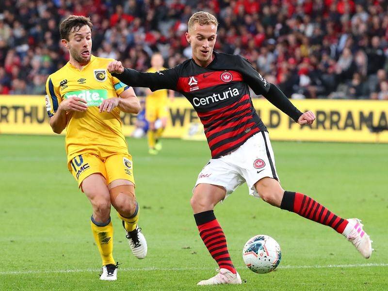 Olyroos defender Tass Mourdoukoutas in action for the Western Sydney Wanderers in the A-League.