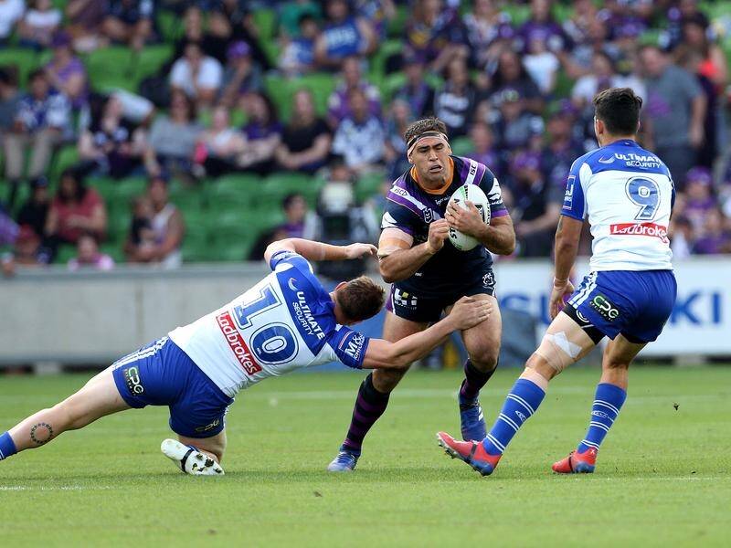 Canterbury's Dylan Napa (No.10) suffered an ankle injury in the NRL loss to Melbourne.